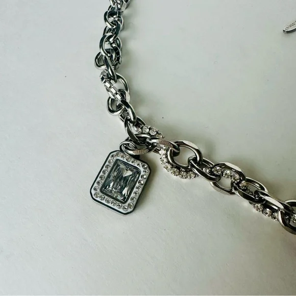 Stainless Steel Crystal Chunky Charm Pendant Necklace Paperclip Chain - Picture 4 of 9